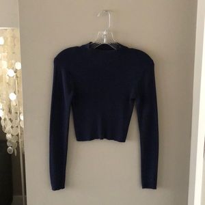 L.A. Hearts - Navy High-neck Sweater Crop Top